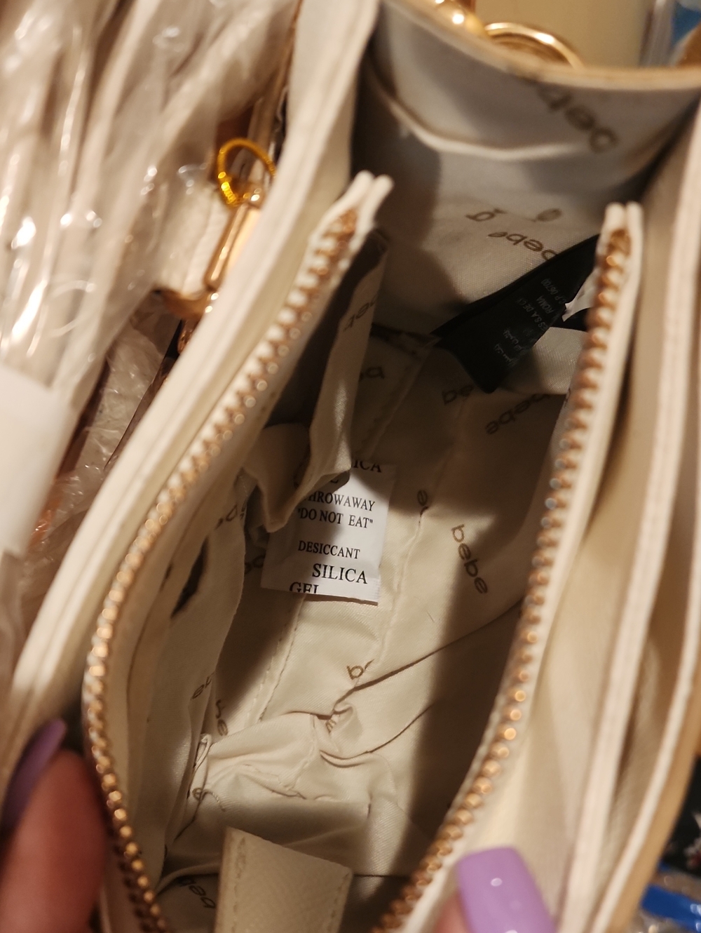 Bebe Leilani Monogram Top Handle Crossbody Bag Almond/Cream Gold Hardware NWT - Picture 4 of 5